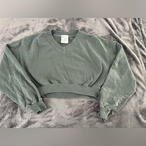 Aerie Offline Olive V-Neck Cropped Sweatshirt